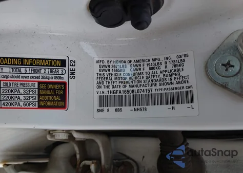 2008 Honda Civic Lx from USA, damaged, VIN 1HGFA16508L074157